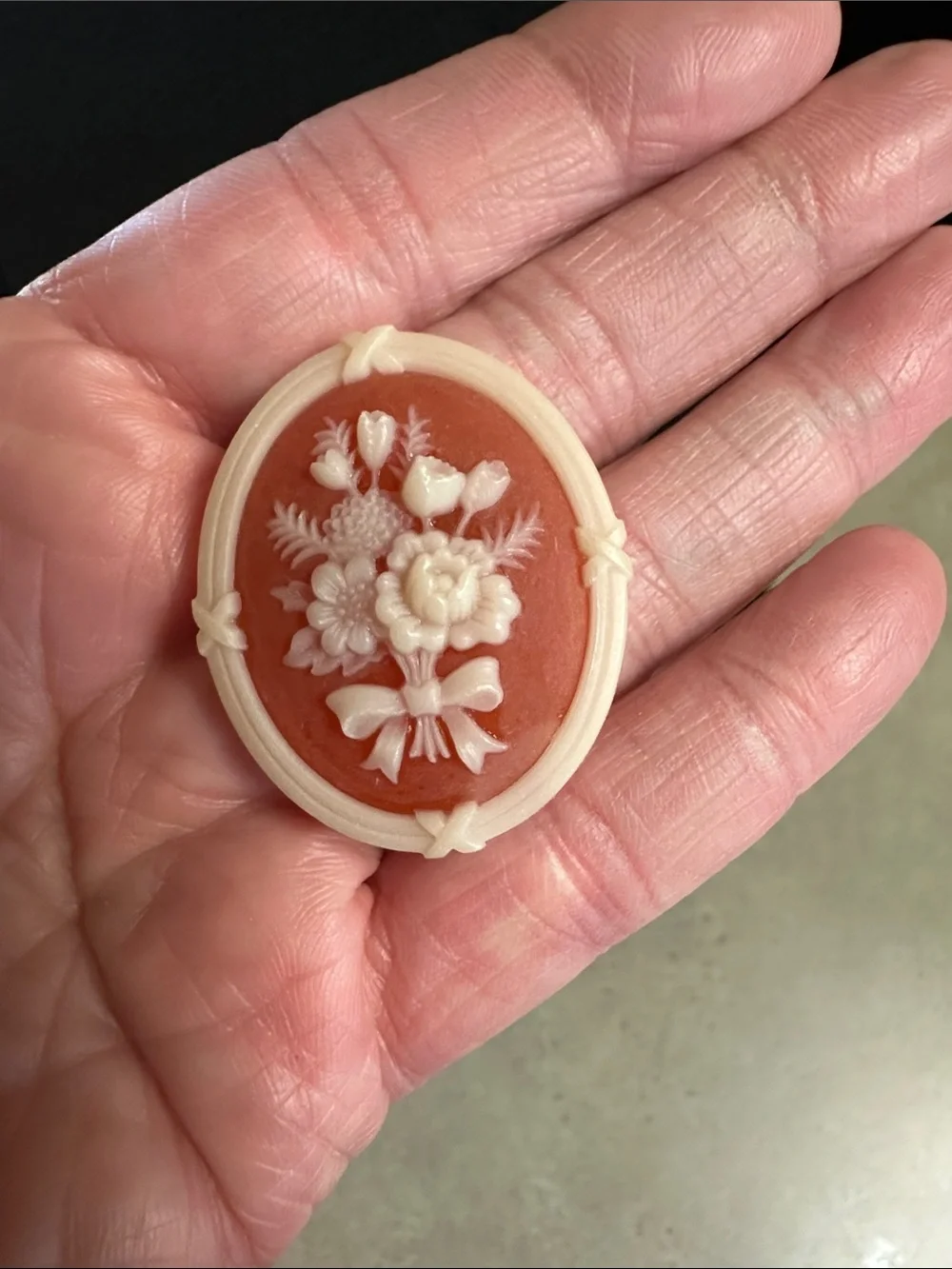 Vintage Avon Peach and Cream Floral Cameo Brooch